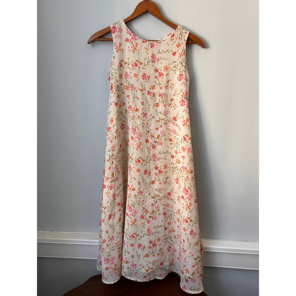 American Girl Kids Size 8 Floral Sleeveless Maxi Dress Pink Orange Cream Chiffon